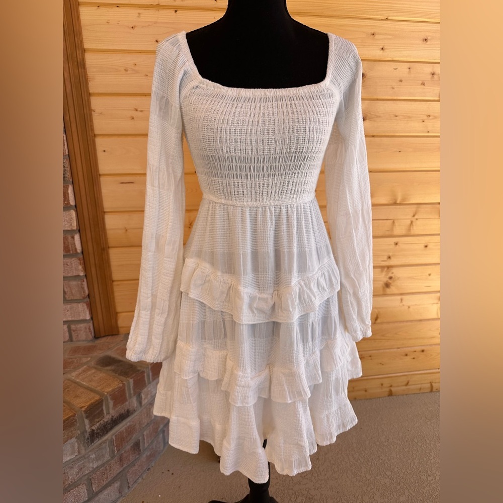 Baevely White Smocked Square Neck Long Sleeve Ruffle Midi Dress (small) - Picture 5 of 5